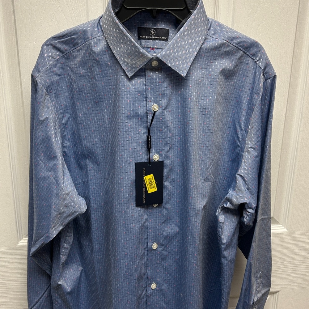 Hart Schaffner Marx Blue Patterned Dress Shirt